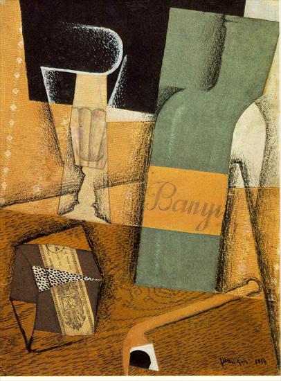 Gris, Juan - Gris The bottle of Banyuls, 1914, Pasted papers.jpg