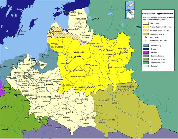 Historia Polski. Historyczne mapy - 1658  Rzeczpospolita Trojga Narodów.jpg