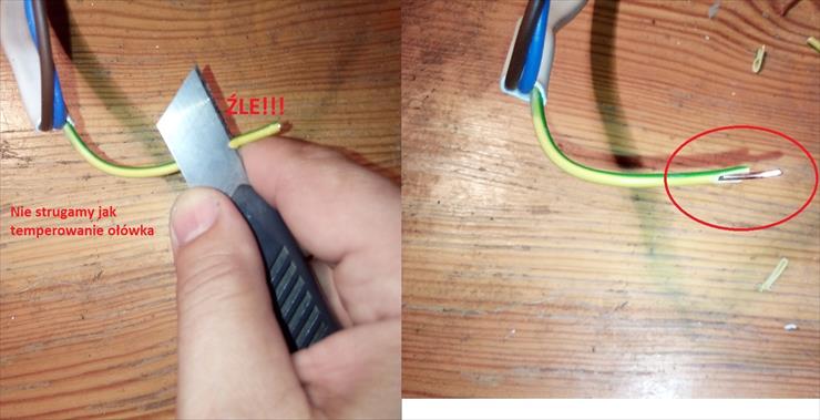 Elektryka - Nieprawidłowe odizolowanie przewodu - metoda jak struganie ołówka.jpg