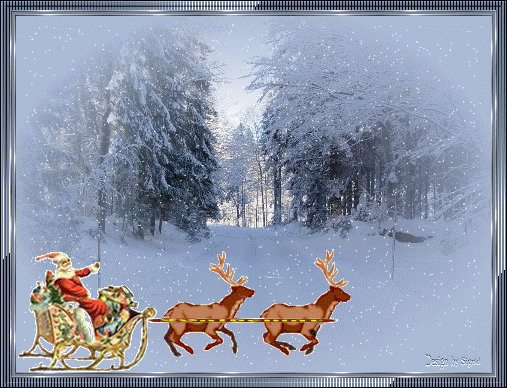 GIFY RUCHOME - OBRAZ zimiwy i Mikołaj pozdrawia,sanie ciągną jelenie,sanie.gif
