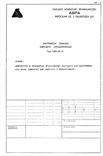 ZZZ Okładki - Zakłady Aparatury Spawalniczej ASPA - Agregat Sprężarkowy Typ AS 6-16.0 - Instrukcja Obsługi.jpg