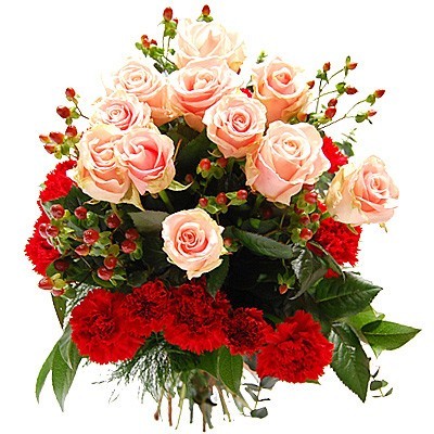 róże - ładny bukiet róż i gożdzików.jpg