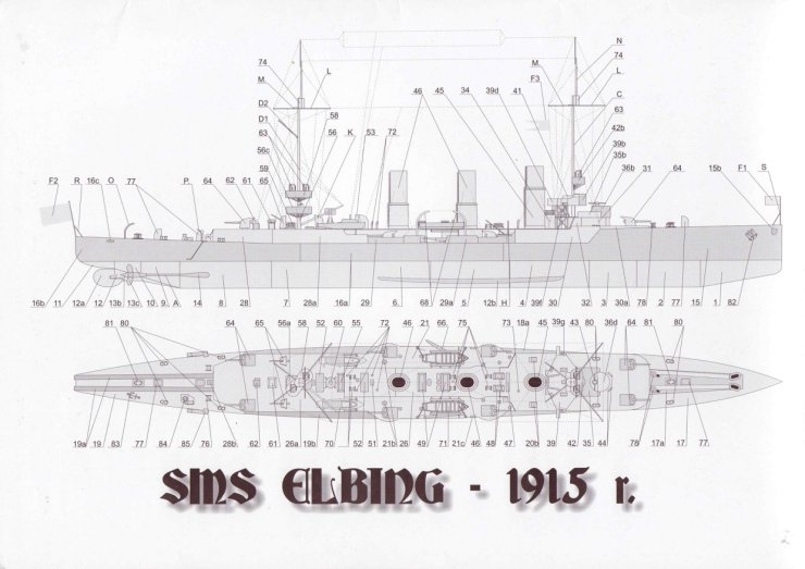 Modelik 2007-21 - SMS Elbing niemiecki lekki krążownik z I wojny światowej - 03-04 A3.jpg
